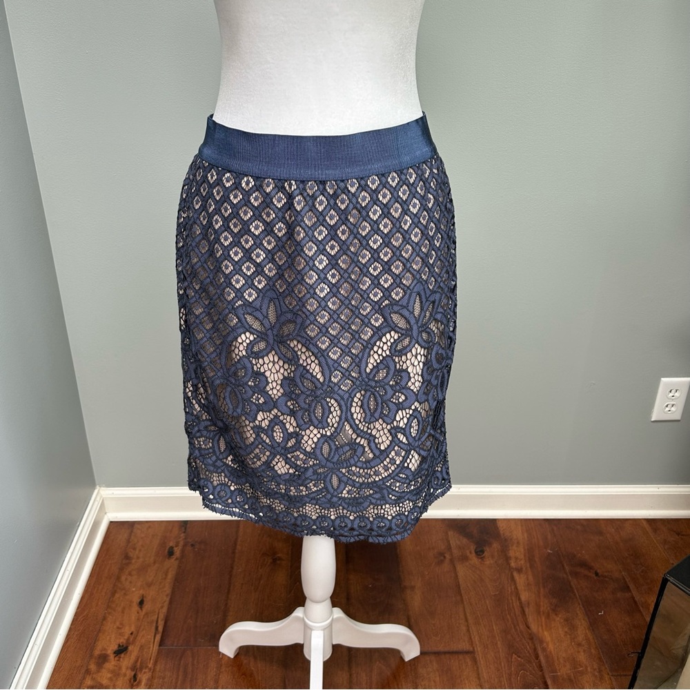 Ann Taylor size 6 blue lace with nude lining skirt